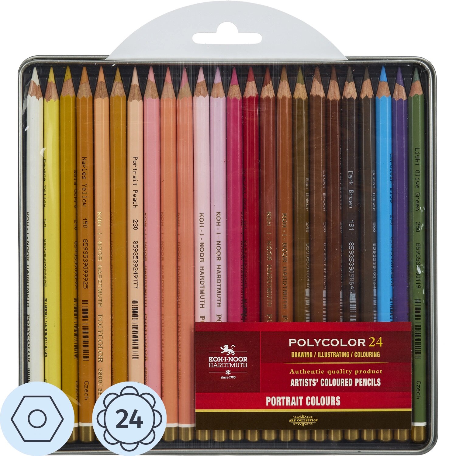 Koh-i-Noor Карандаши цветные художественные классические Koh-i-Noor Polycolor Портрет 24 карандаша 24 цвета шестигранные