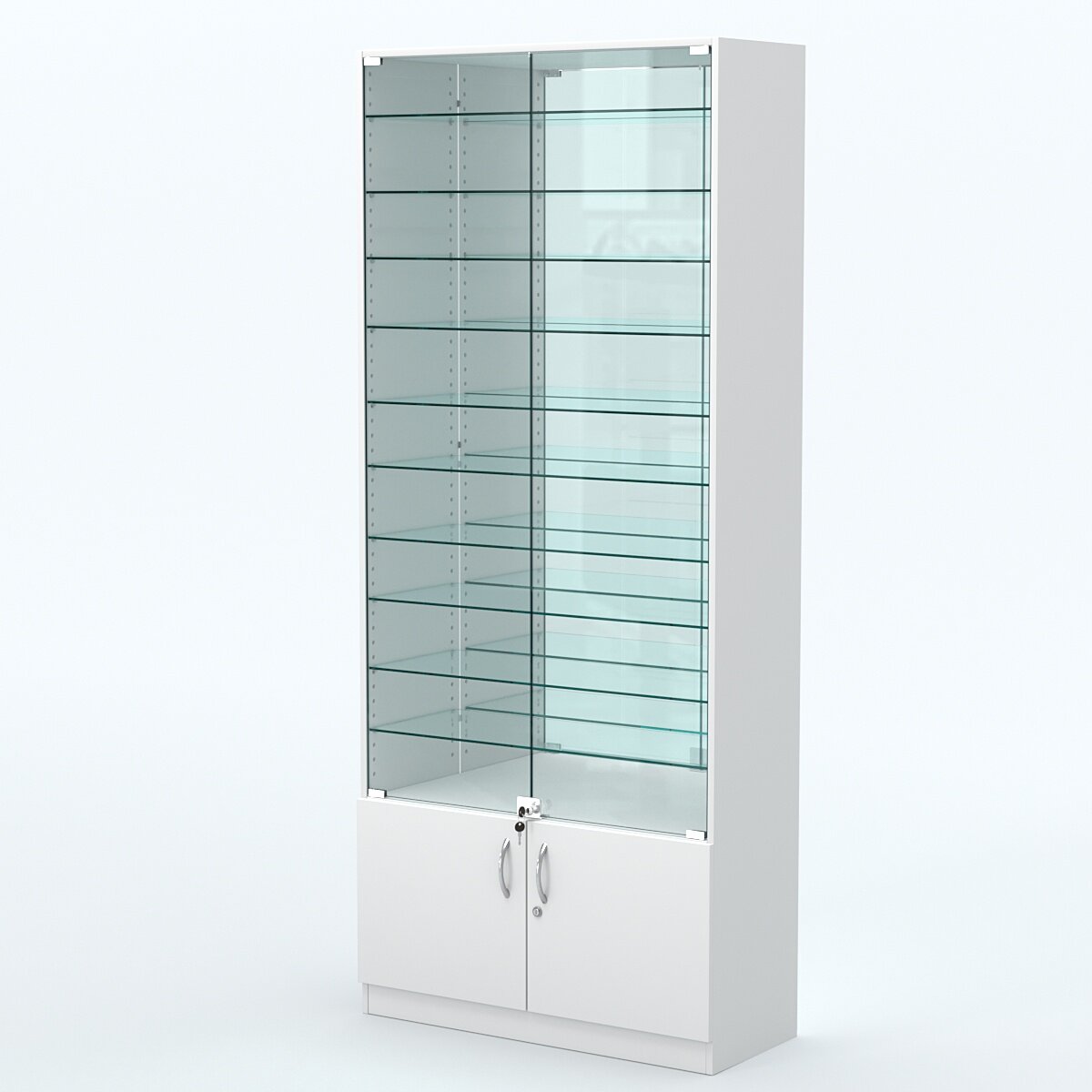 Торговая витрина с 10-ю стеклянными полками 350x900 мм серии NEXT-10 №13-2 (З/C - зеркало), Белый