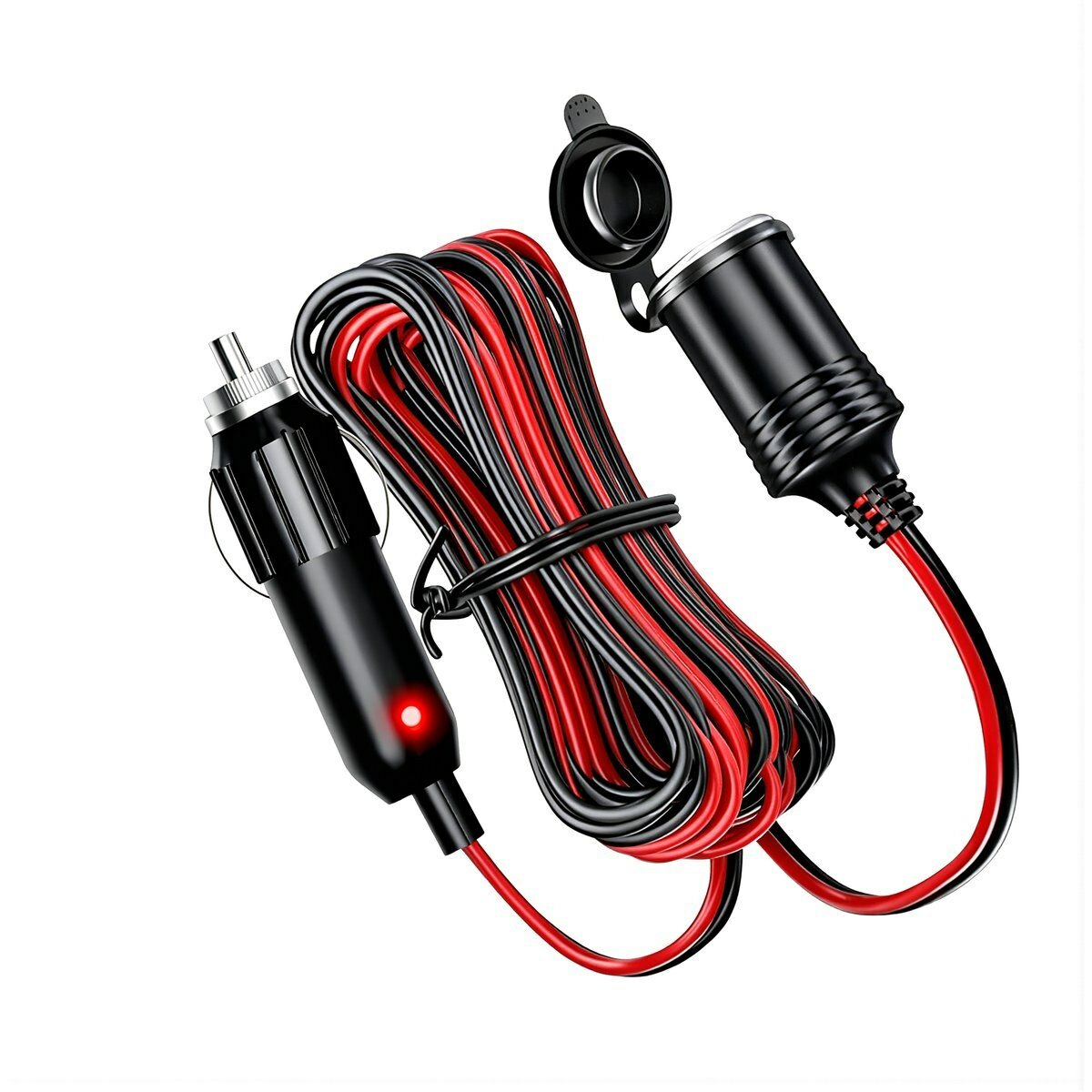 Удлинитель автомобильного прикуривателя красный чёрный провод 2*16AWG с индикатором гнездо подходит для мотоцикла дома на колёсах