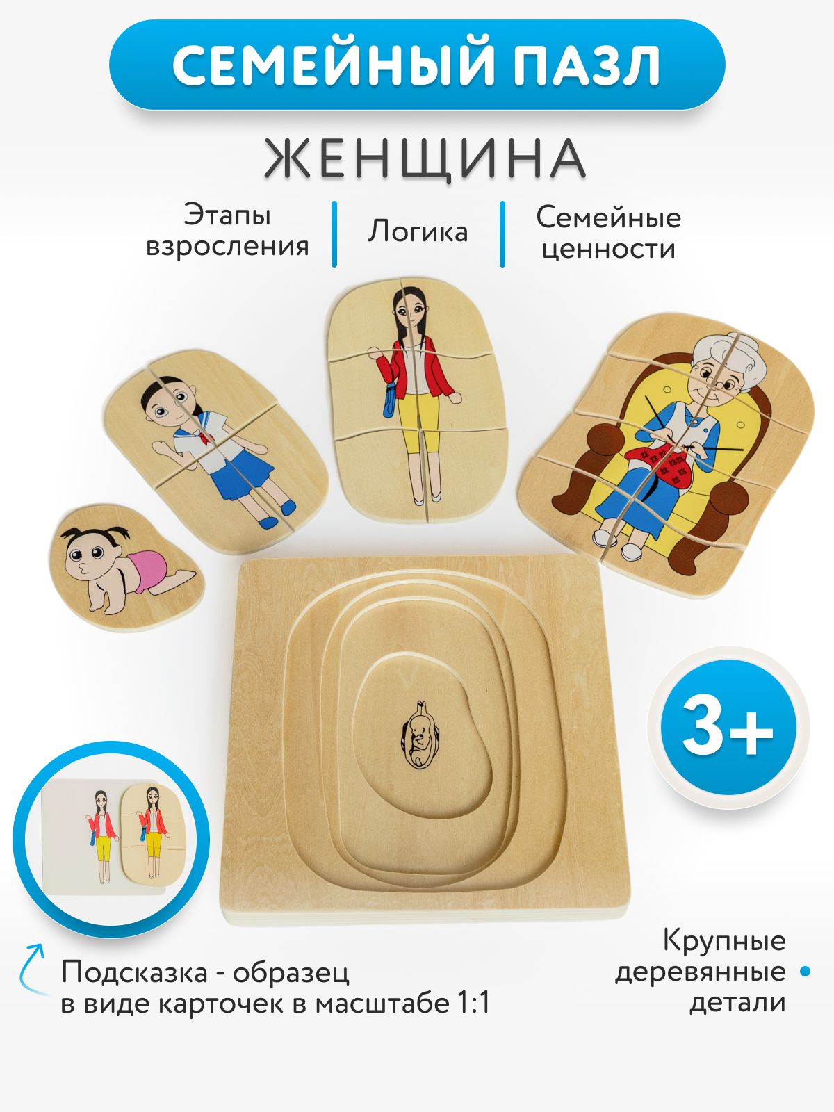 Развивающий пазл Цикл жизни человека (Женщина) с карточками