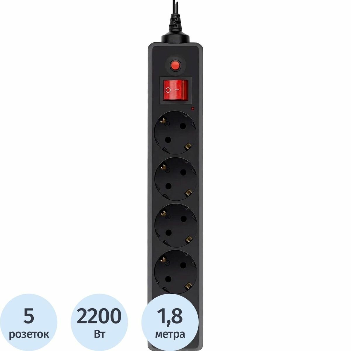 Сетевой фильтр Buro 500SH-1.8-UPS-B 1.8м (5 розеток) черный(коробка) (2100314)
