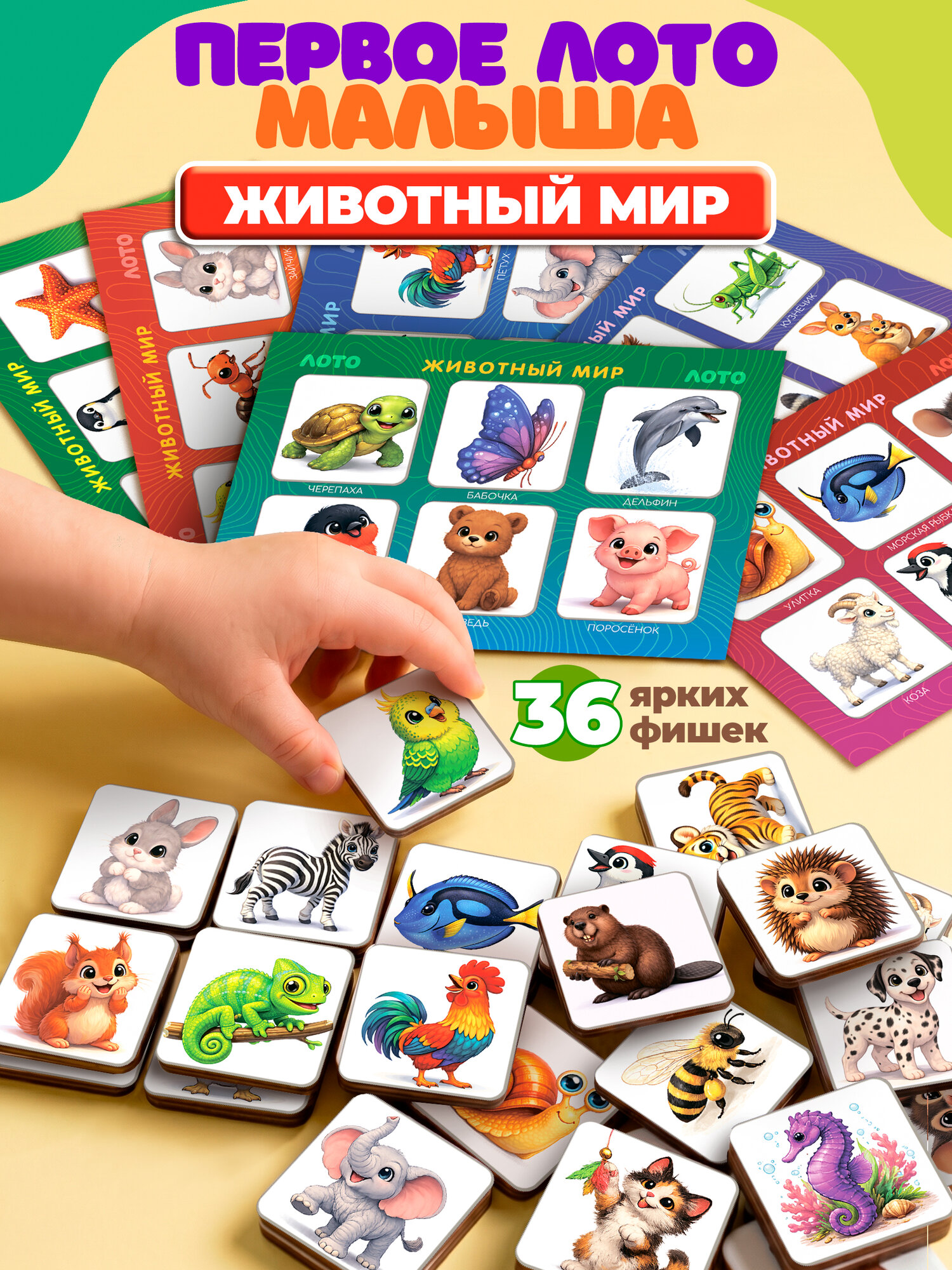 Лото для детей "Животный мир" первая развивающая настольная игра для малышей