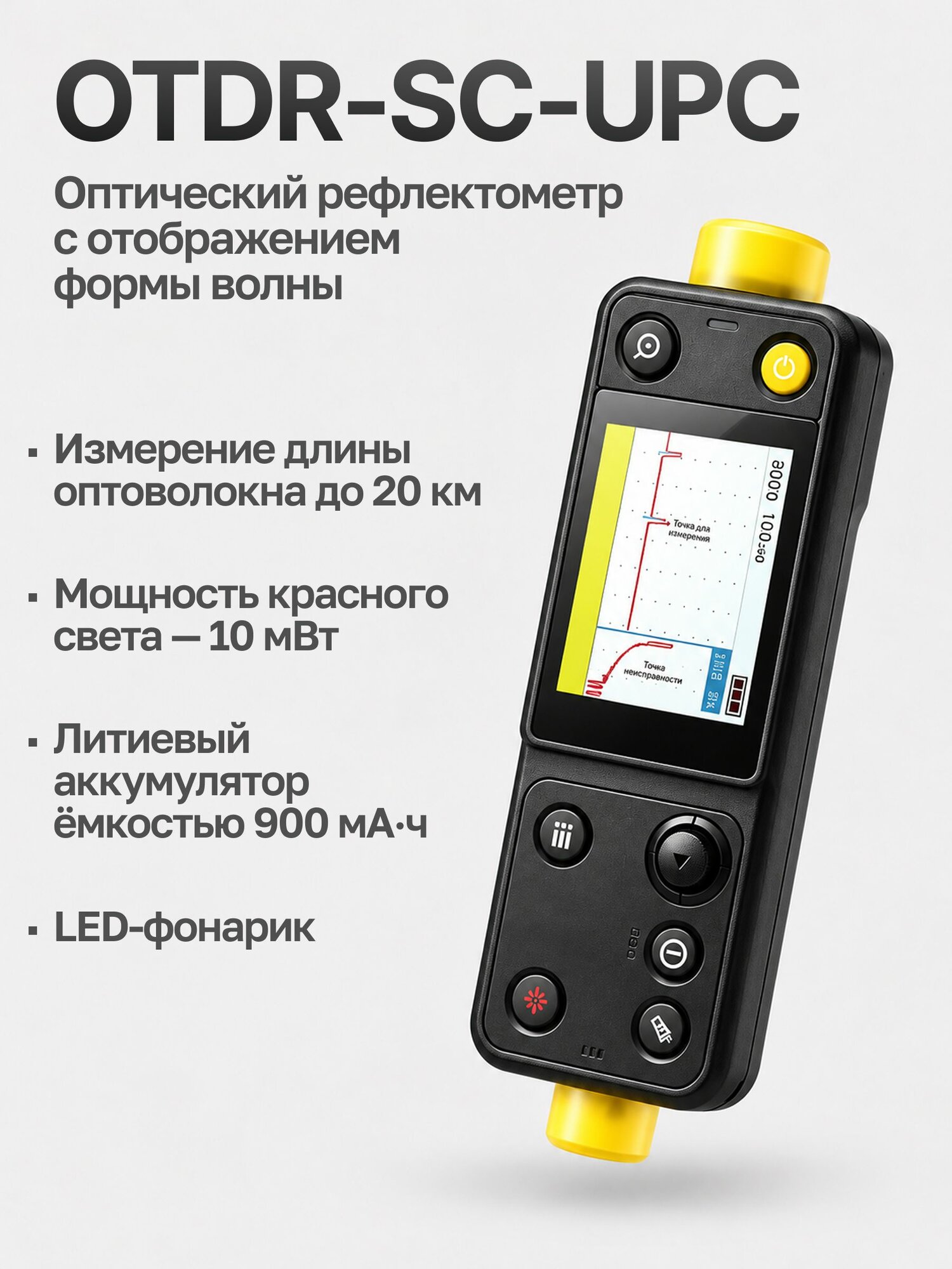 Рефлектометр оптический, OTDR для оптоволокна, тестер обрывов до 20 км, VFL