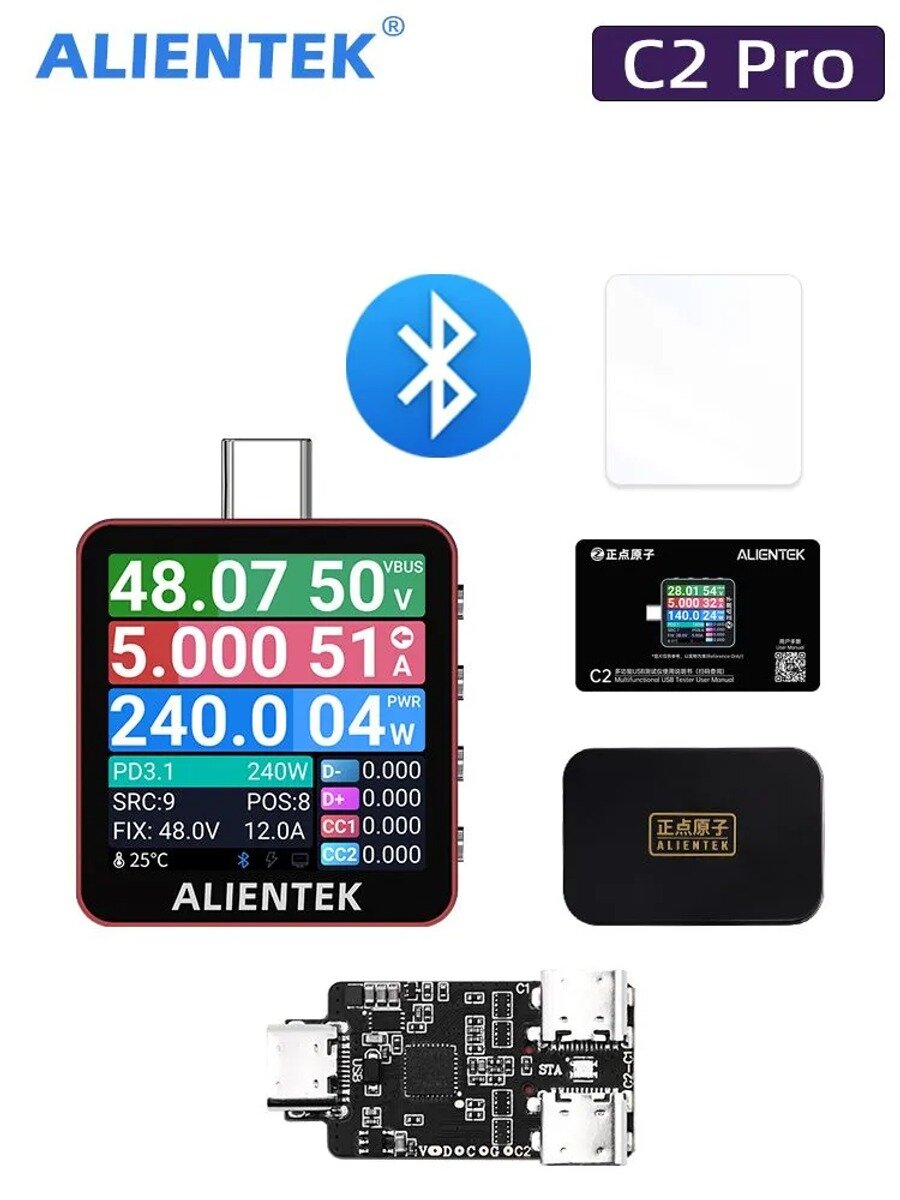 ALIENTEK USB-тестер C2, цифровой PD3.2 вольтметр/амперметр с модулем OA1