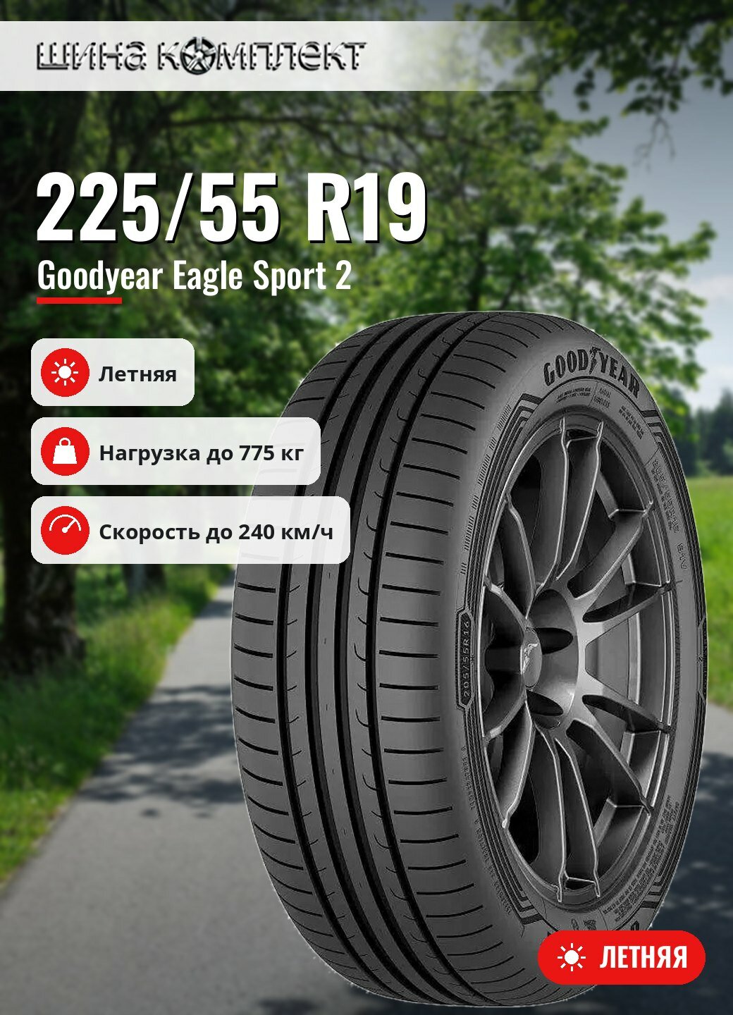 Автомобильная шина Goodyear Eagle Sport 2 225/55 R19 99V летняя для легкового автомобиля