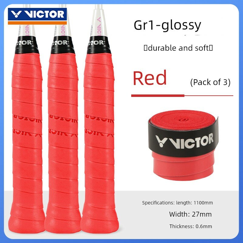 Бадминтонная лента для ручки Victor GR1/0D, красный цвет, 3 рулона, прочное анти-скольжение, износостойкость