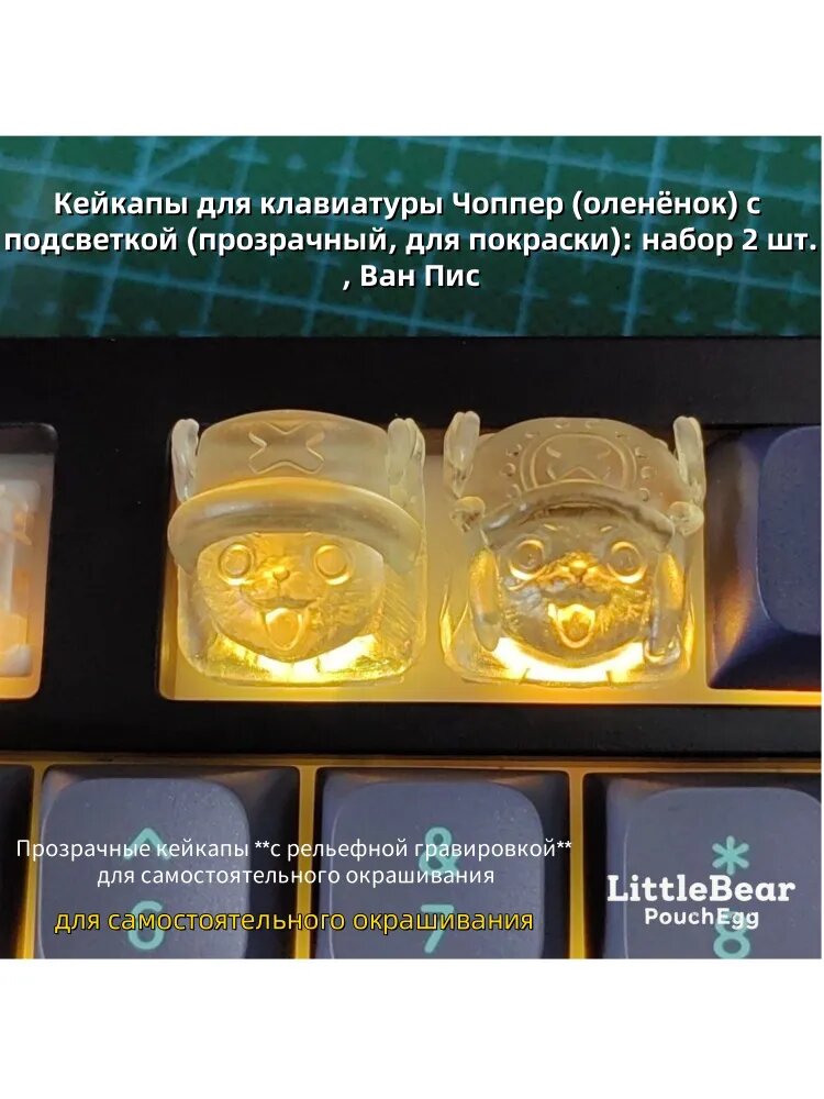 Кейкапы для клавиатуры Чоппер (оленёнок) с подсветкой (прозрачный, для покраски): набор 2 шт, Ван Пис