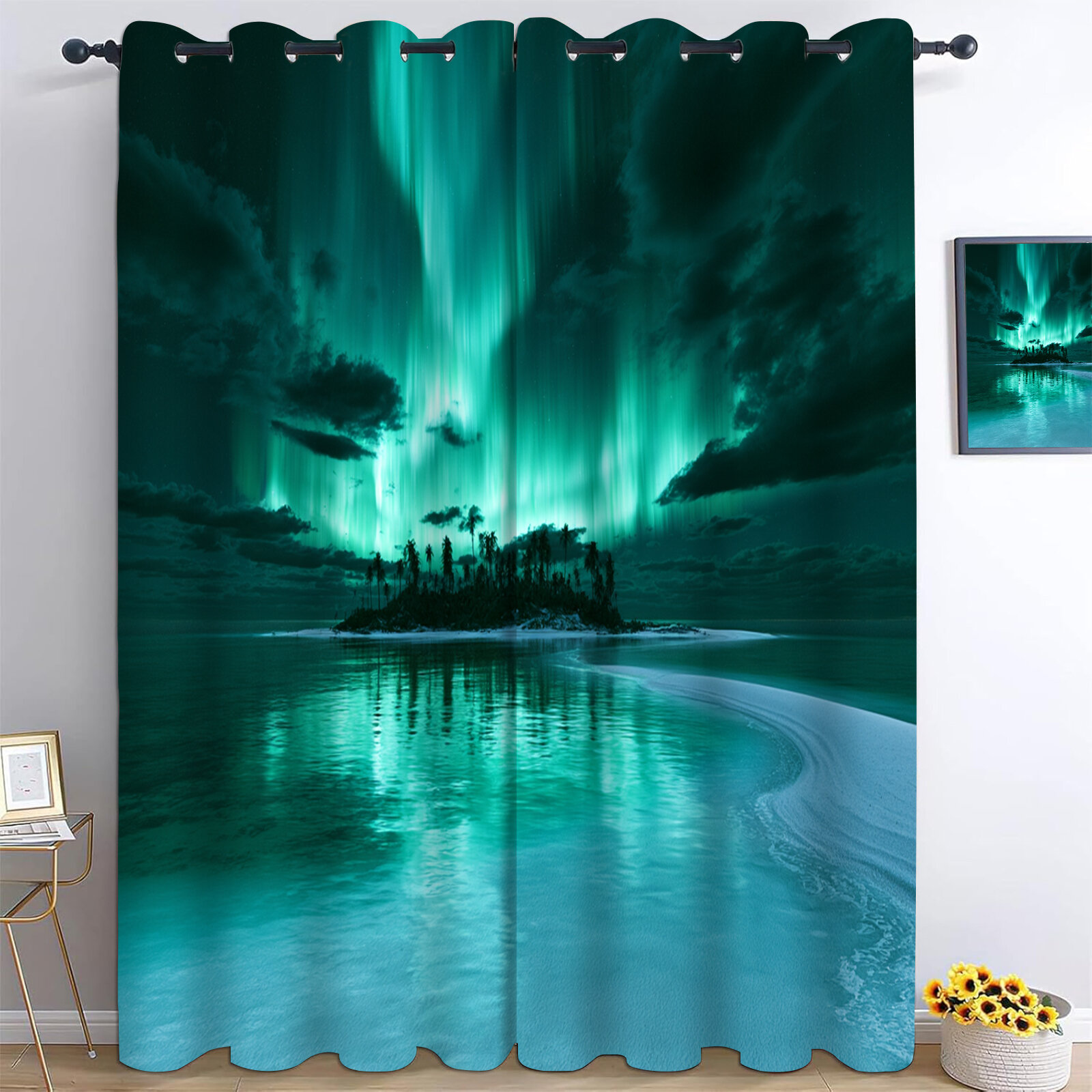Шторы блэкаут на люверсах 145x240cm комплект 2 шт, Северное Сияние ночные портьеры от солнца для дома