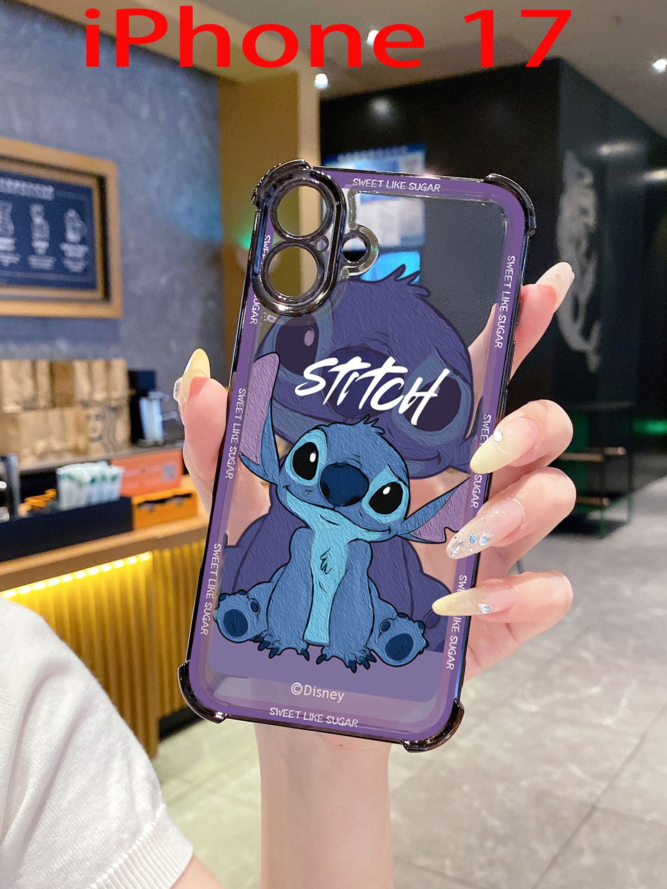 Чехол на Apple iPhone 17 с изображением пары Стича и Ангела, мягкий, противоударный, с гальваническим покрытием.