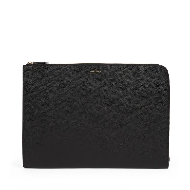 Smythson Большой чехол для ноутбука Large Laptop Case in Panama, черный