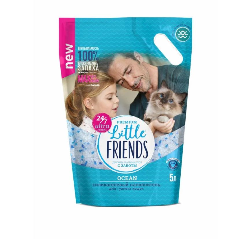 Little Friends Ocean / Наполнитель Литтл Френдз для кошачьего туалета Силикагелевый с ароматом Океанской свежести, 5 л (2 кг)