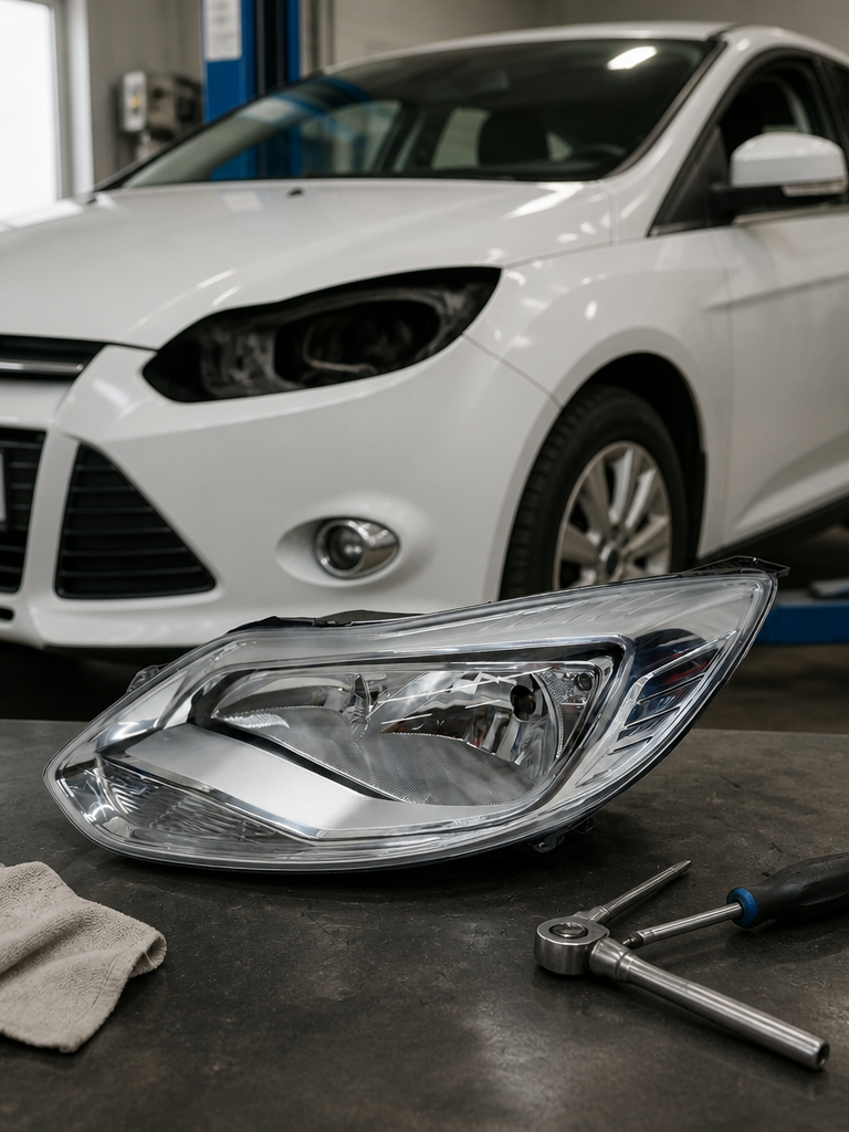 Блок-фара левая для Ford Focus III 2011–2015 годов, хромированный отражатель, номер OE 1735194