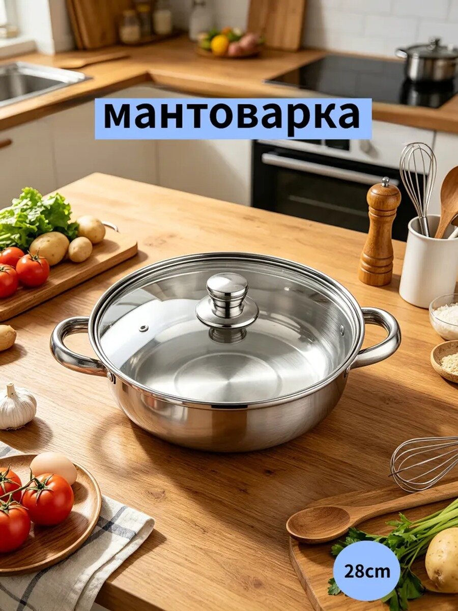 Мантоварка, Нержавеющая сталь, 1 яруса, Цвет Серебристый, Тип пароварки Пароварка-кастрюля