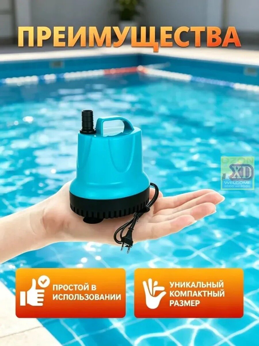 Садовый погружной насос 1000 Вт, 183 л/мин, напор 12 м, 21 В, ABS пластик