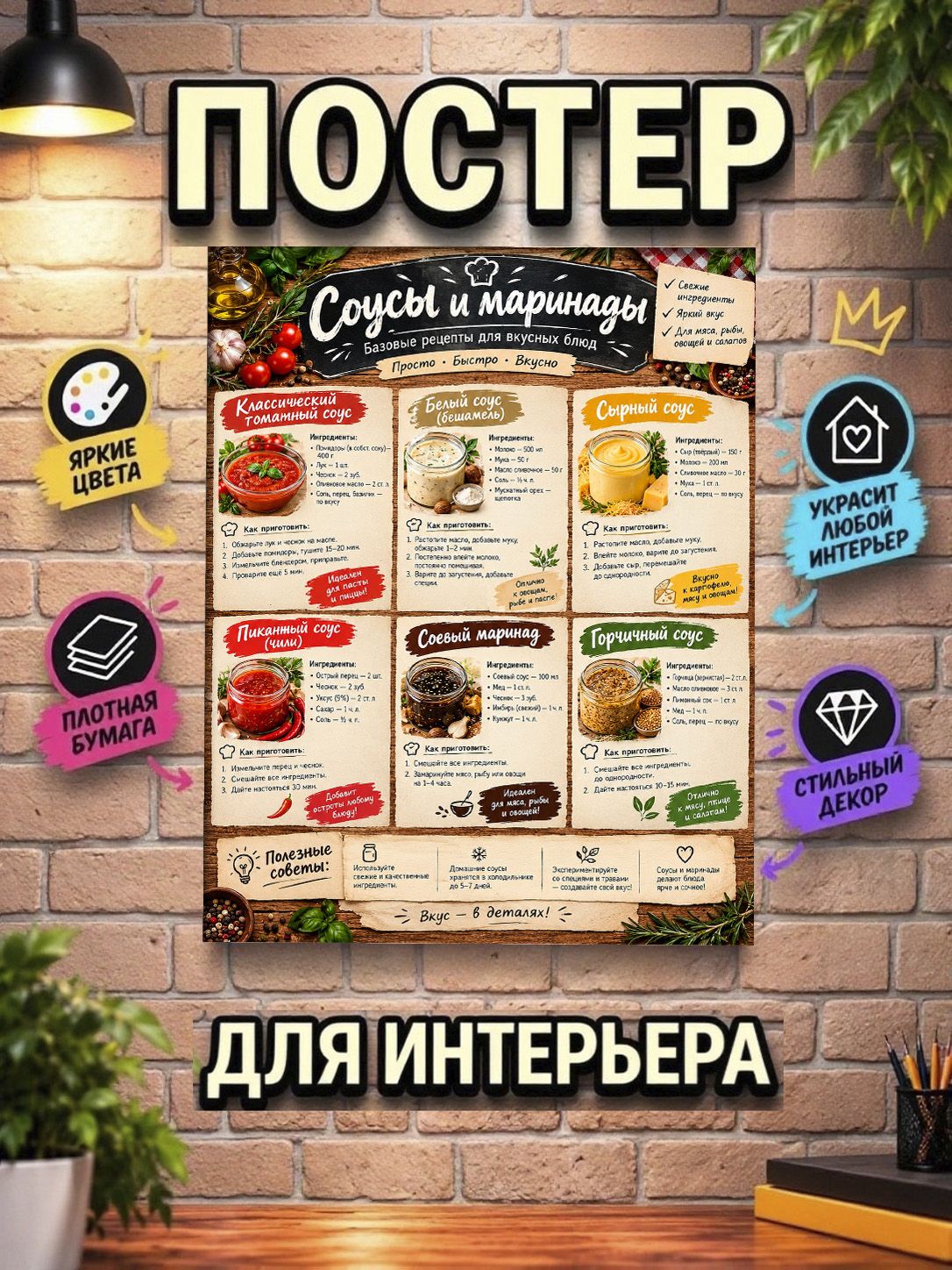 Постер "Рецепты соусов и маринадов" А4