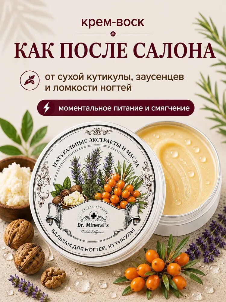 Dr. Mineral's, Крем-воск для кутикулы и ногтей с натуральными маслами / 50 мл