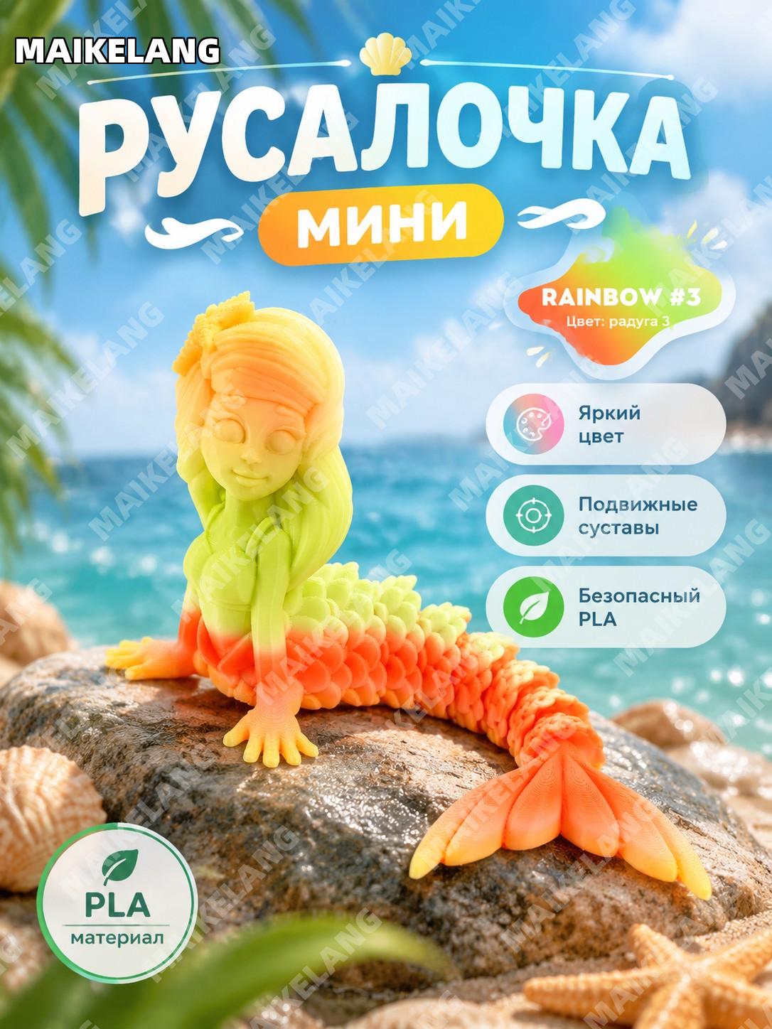 3D-печатная русалка MINI (Радуга 3) морская подвижная фигурка для стола из PLA, игрушка декор подарок к празднику