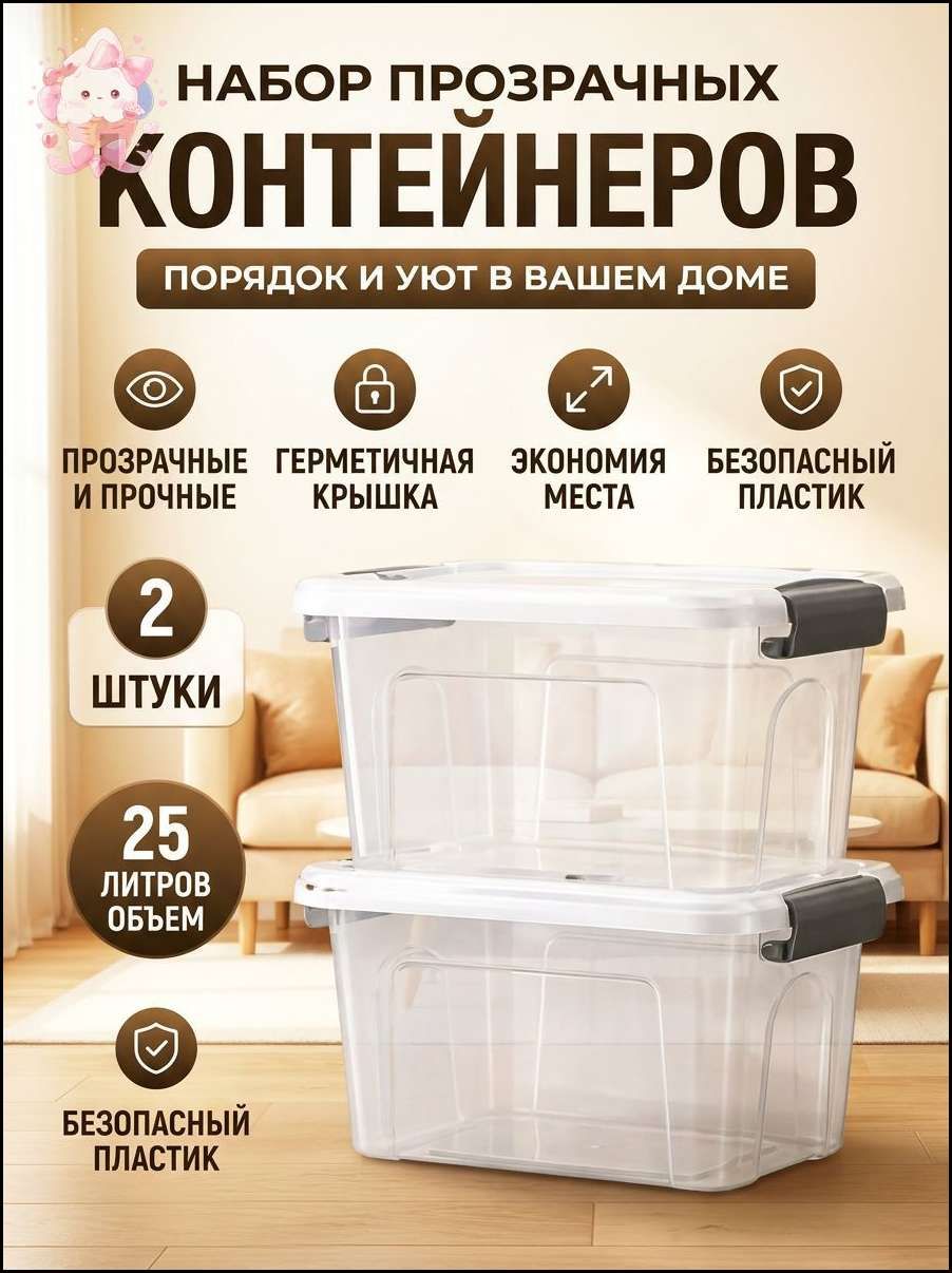 Контейнер для хранения вещей длина 10 см, ширина 10 см, высота 12.5 см, 2 шт, бежевый