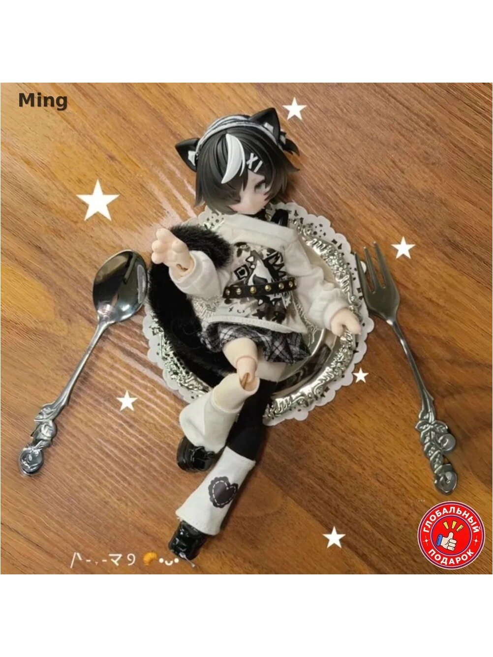 Коллекционная кукла BJD в аниме-стиле с кошачьими ушками, светлая одежда
