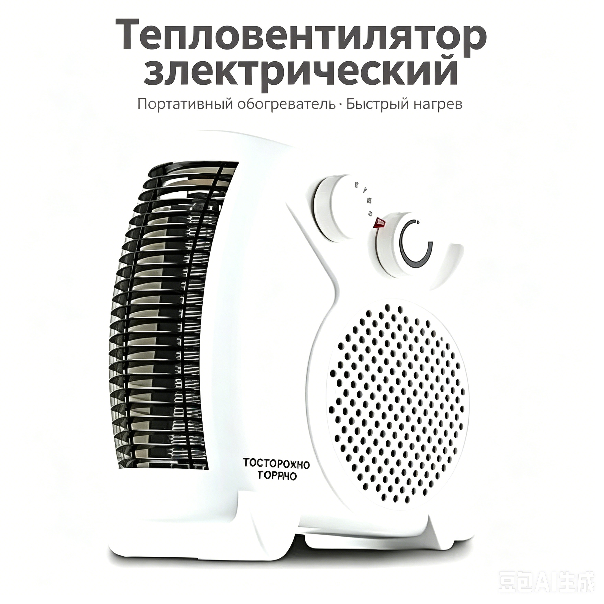 Тепловентилятор электрический портативный обогреватель с термостатом 2 режима быстрый нагрев для дома дачи офиса