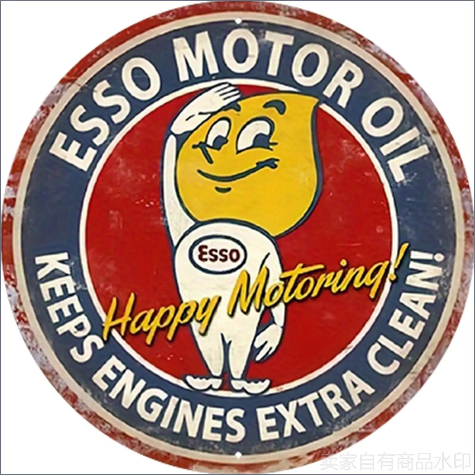 Винтажная металлическая пластина ESSO Happy Motoring , круглая настенная картина, 30 30 см