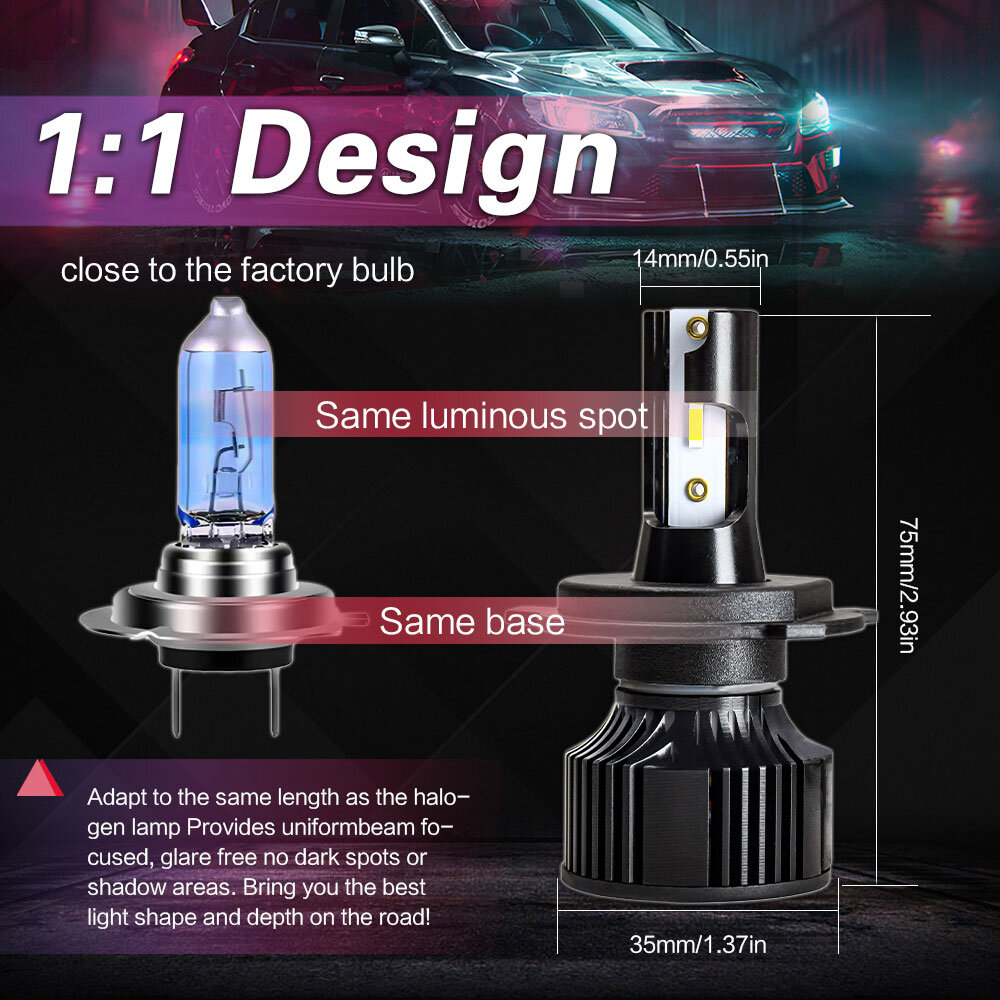 LED фары автомобиля H4, обеспечивающие безопасное вождение в любых погодных условиях, одна единица