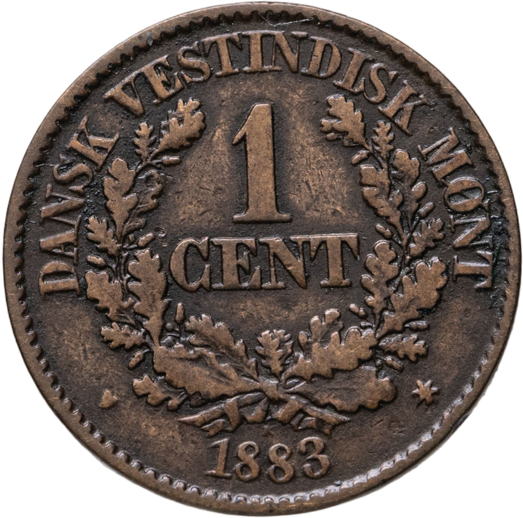 Датская Вест-Индия 1 цент cent 1883, Бронза, в сохранности VF