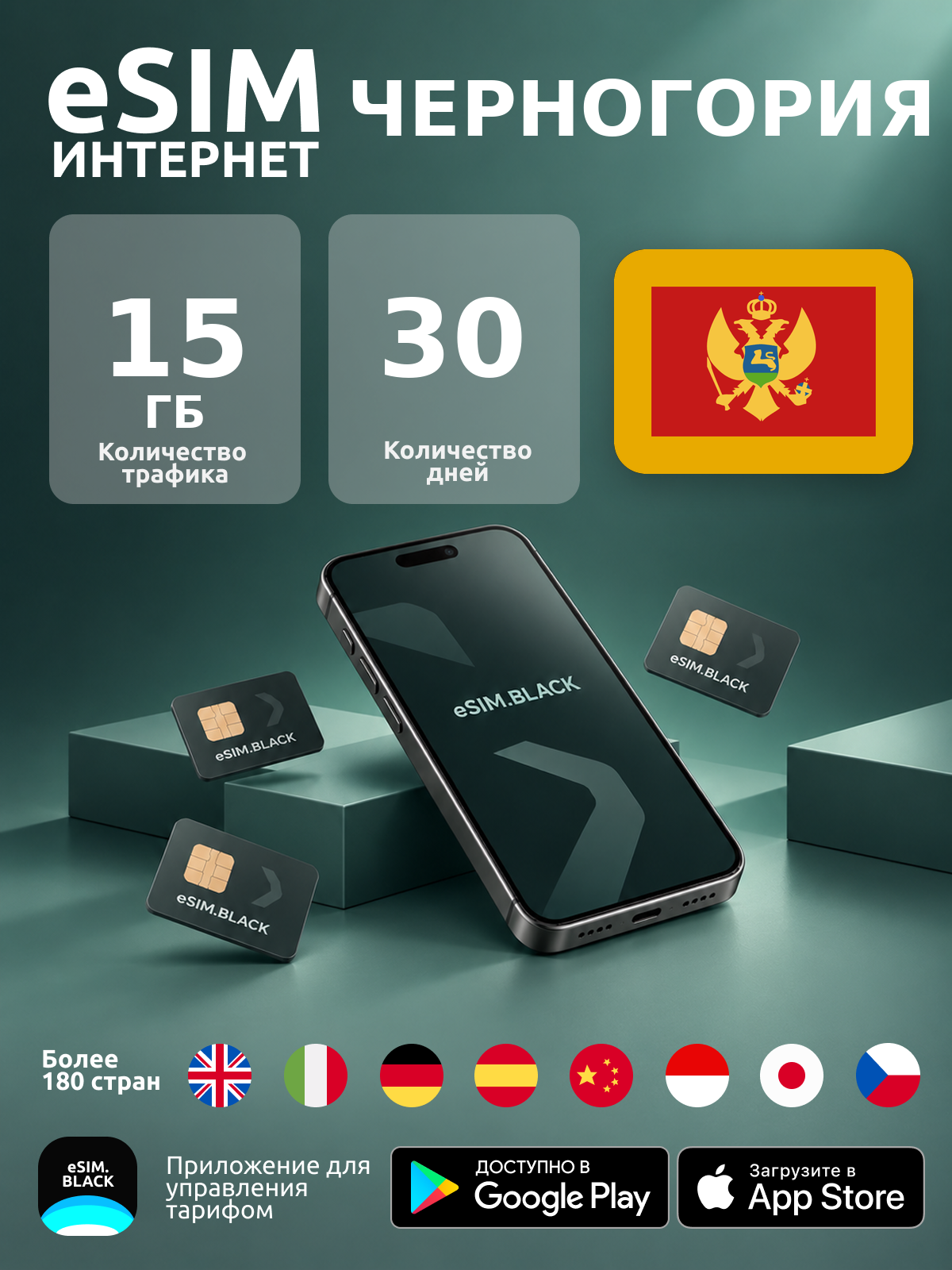 Черногория/30 дней/15 ГБ - eSIM для мобильного интернета ( iPhone | Android ).