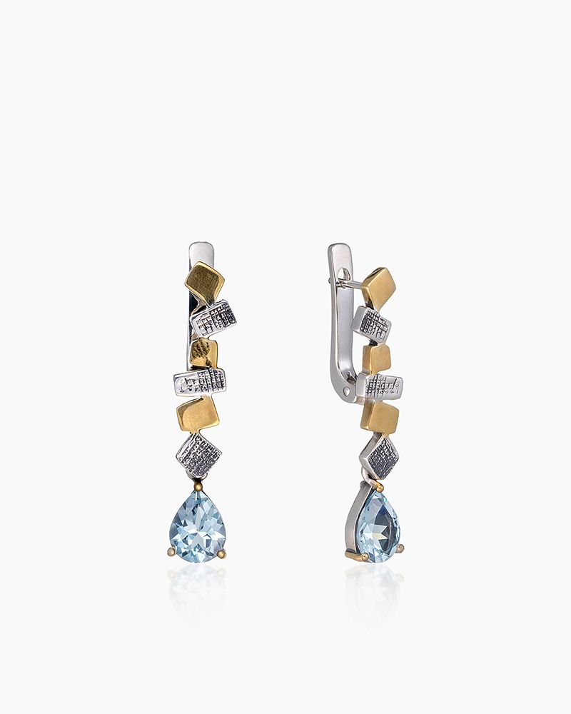 Серьги SARKISSIAN, серебро, 925 проба, золочение, чернение, топаз