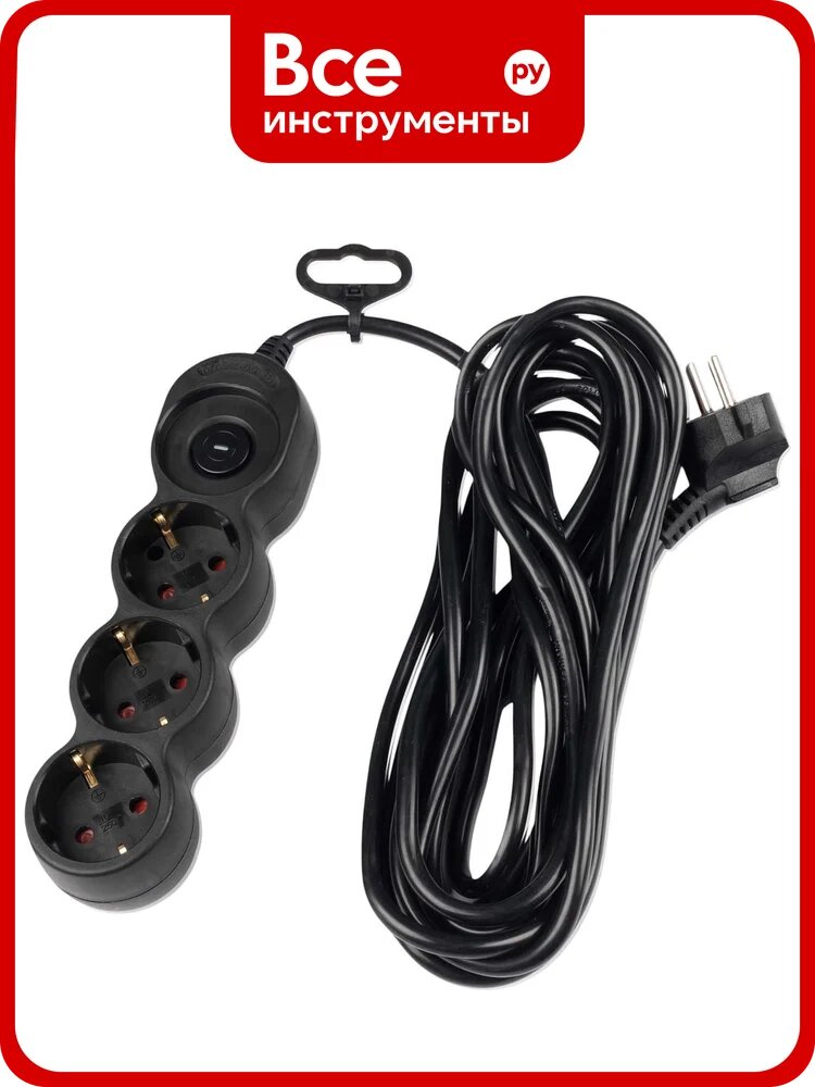 Удлинитель электрический Jazzway EX-03GS-500-bk (3 x 5м) 3 розетки, заземление, шторки, выключатель 5075764