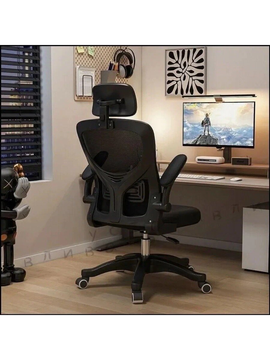 Игровое компьютерное кресло K63M, черное, текстиль, 48×57 см, ширина спинки 46 см, без подрамника