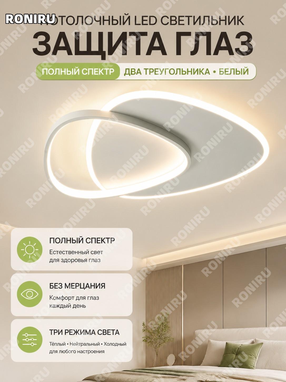 Потолочный LED светильник облако полный спектр двойной треугольник белый трёхцветный режим для детской комнаты