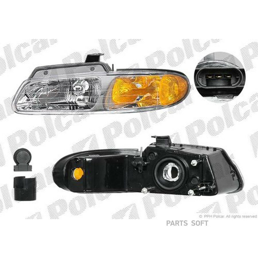 Фара основная Dodge Caravan. 99-00 (R) от официального дистрибьютора, POLCAR, артикул 2420101