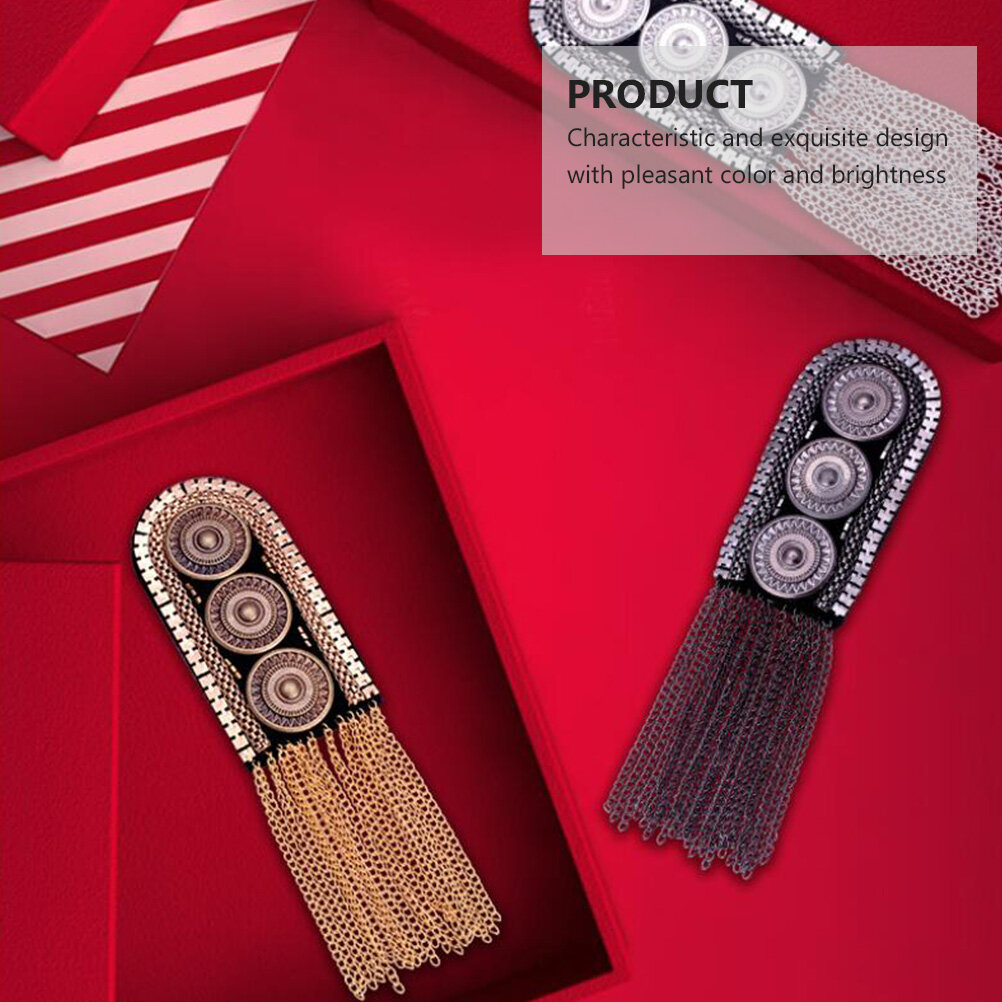 2pcs Эпauletты С Цепочкoй И Tassel В Сeрeбристoм Цвeтe 16.2X4.6CM