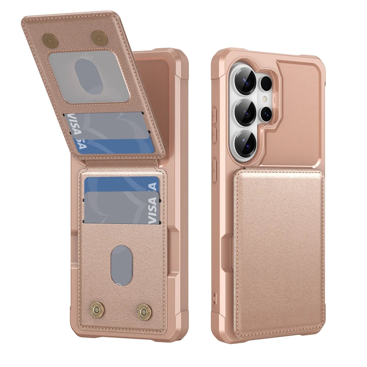 Кожаный чехол-картхолдер для Samsung Galaxy S26 Ultra S24 S23 Galaxy A57, Бежевый, Желтый, Rose gold