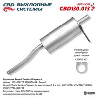 Глушитель Renault Sandero/Stepway I. Нерж CBD130.013
