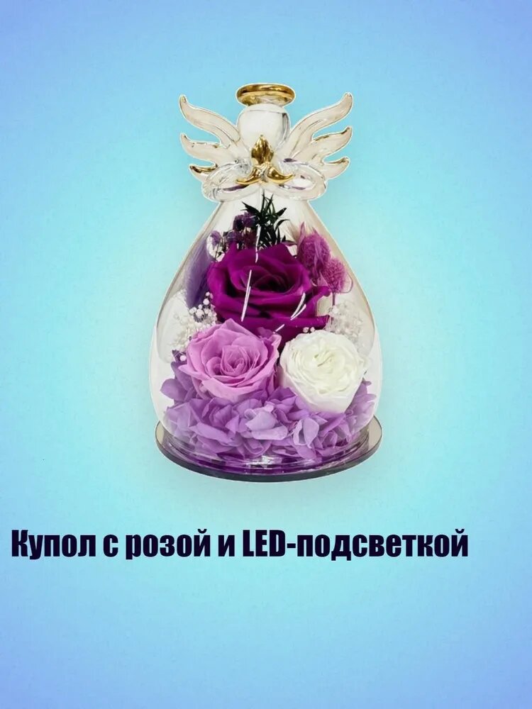 Купол с розой и LED-подсветкой, Фиолетовый