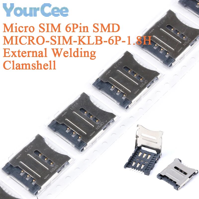 6-контактный Micro SIM разъем SMD Clamshell SIM-KLB-6P-1.8H