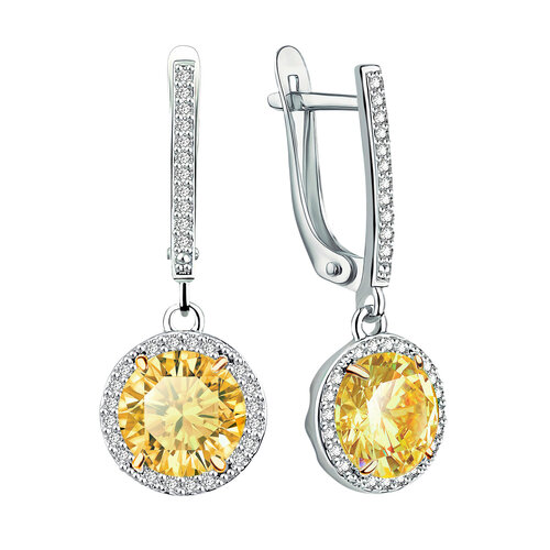 фото Серьги яхонт, серебро, 925 проба, золочение, фианит