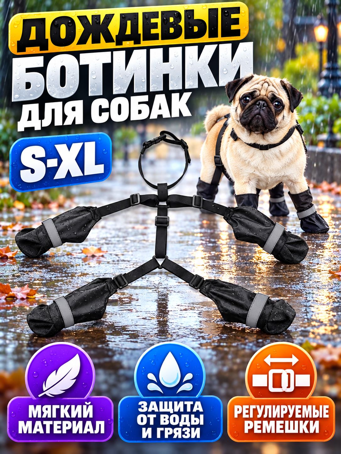 Обувь для собак Ботинки для собак на подтяжках Водонепроницаемый, скользкий протектор лап домашних животных