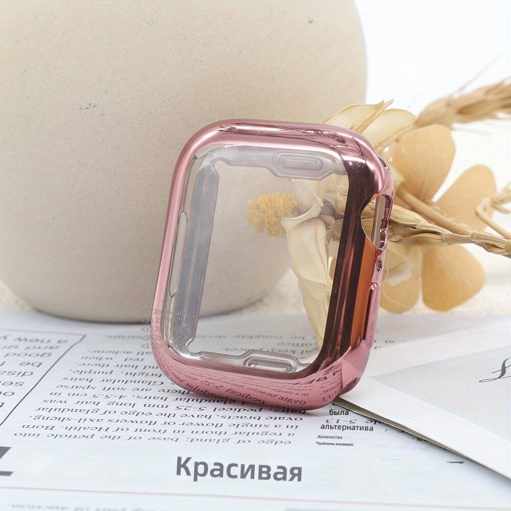 Чехол из мягкого ТПУ и защитное стекло для смарт-часов, розовый, размер 44 мм