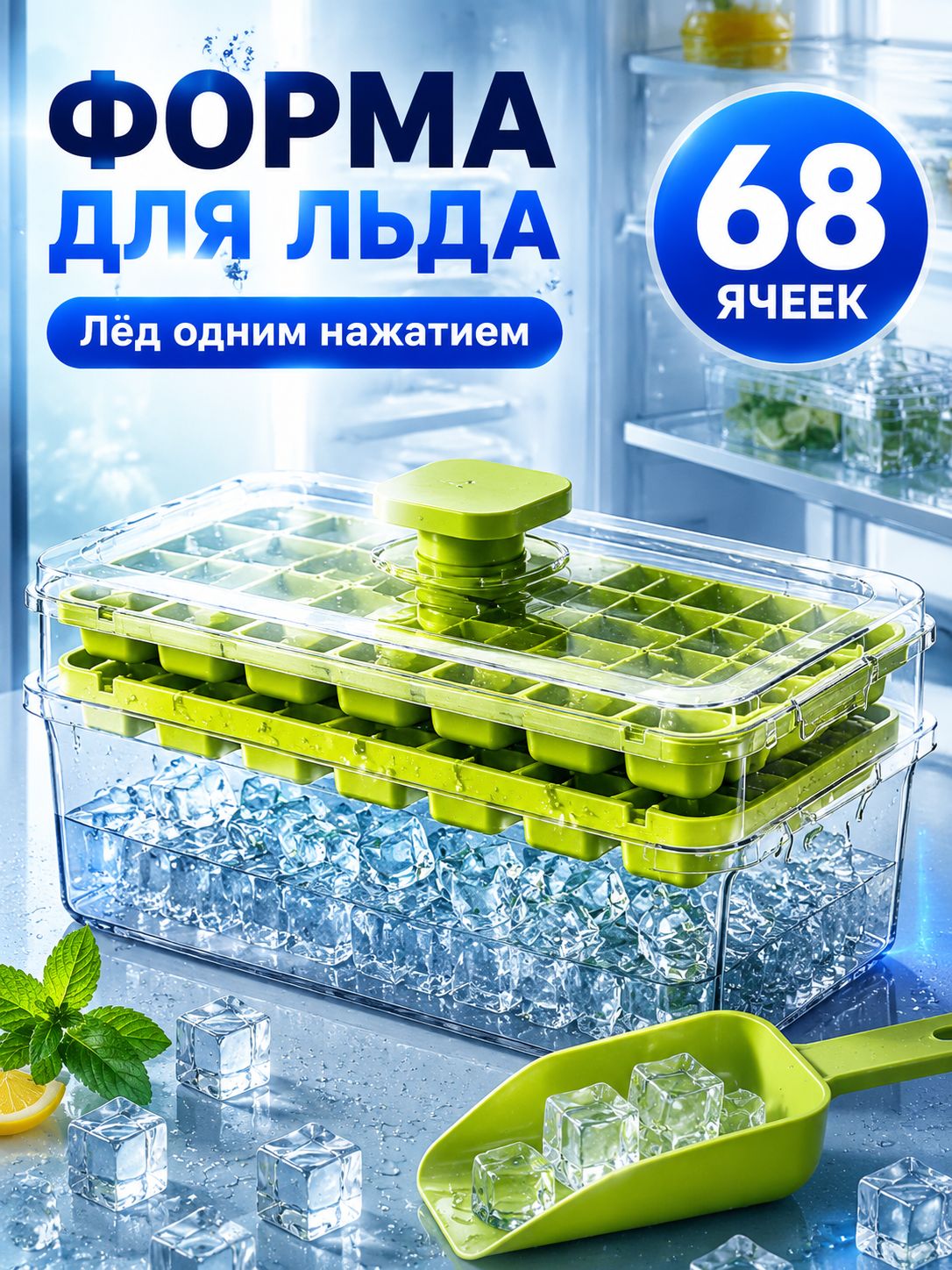 Форма для льда, конфет, 68 яч, 1 шт
