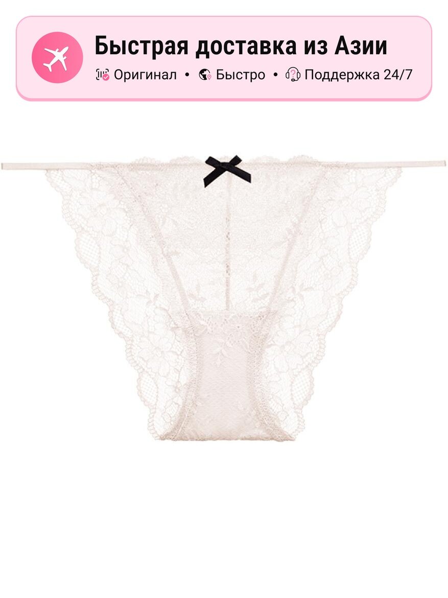 Женские трусы-стринги Victoria's Secret PINK, Coconut White, XS EU, с цветочным кружевом и тонкой лентой, 1 шт.