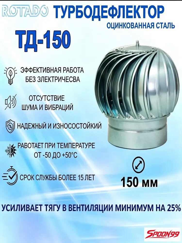 Турбодефлектор на вентиляционный выход кровли, утолщенный корпус из нержавейки, диаметр 150 мм, применяется для естественной вытяжки, устанавливается на трубу цеха, ангара и бытовки, премиум.