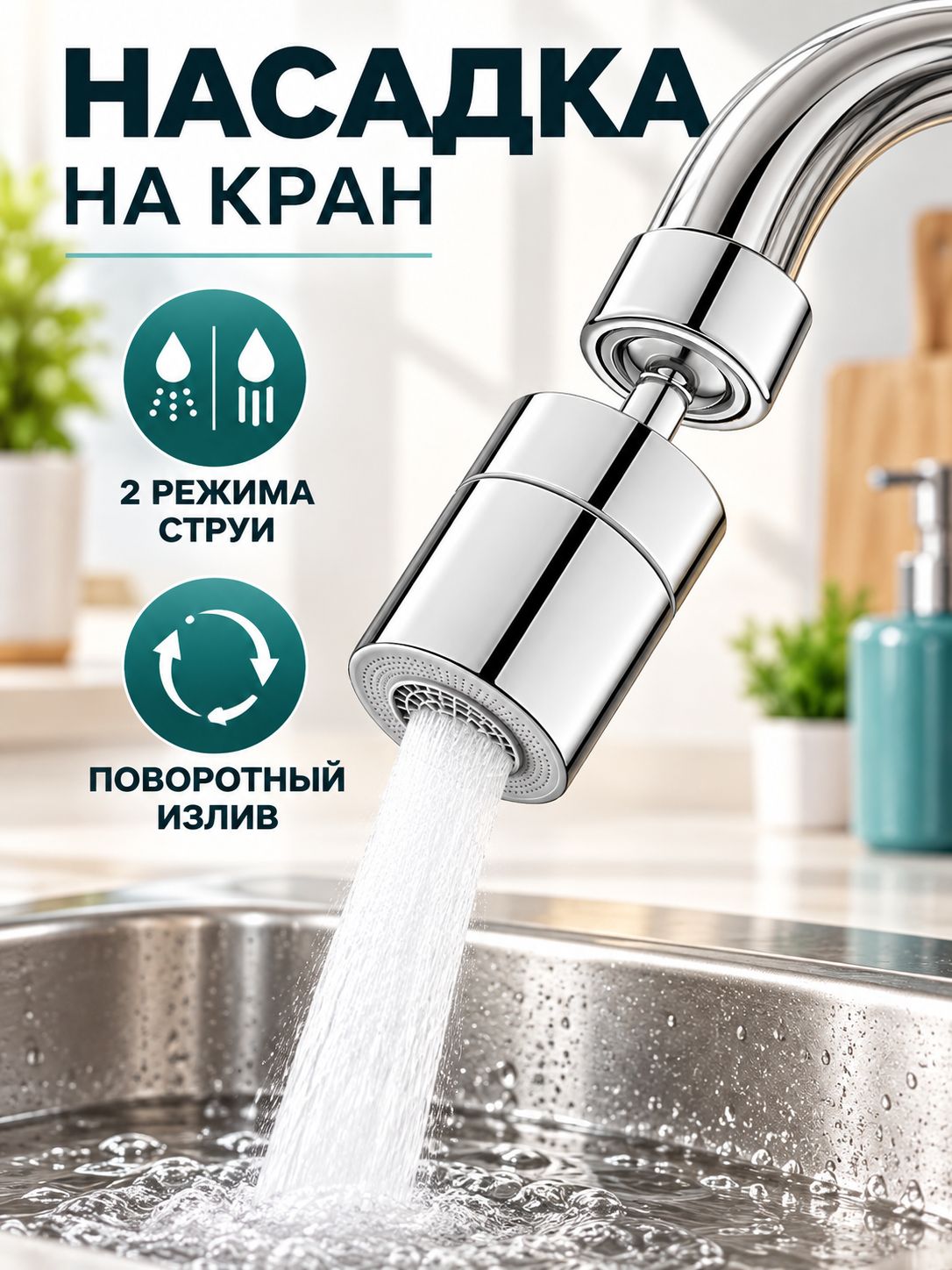 Насадка на кран для кухни, аэратор для смесителя, водосберегающий,2 режима