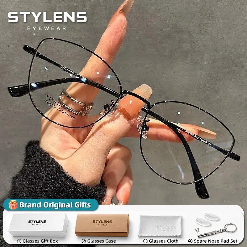 STYLENS Женские очки "кошачий глаз" из титана с диоптриями C1-Black, 1.61, Единая версия, Нет