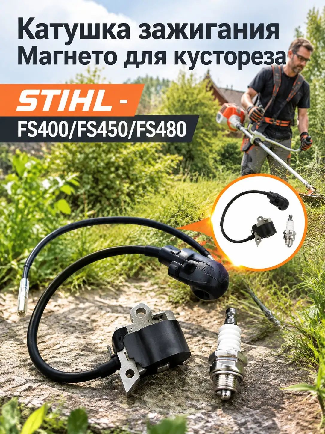 Катушка зажигания Магнето для кустореза STIHL - FS400/FS450/FS480