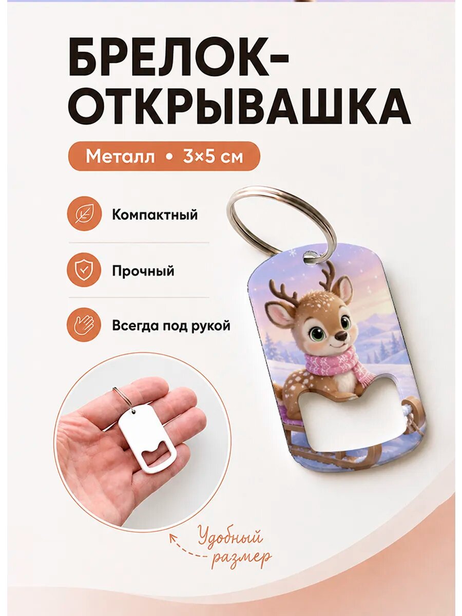 Брелок открывашка "Оленёнок На Санках"