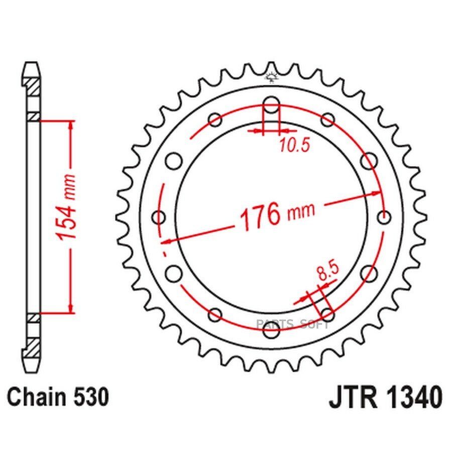 Звездочка ведомая JTR1340.44 стальная /Таиланд/ от официального дистрибьютора, JT SPROCKETS, артикул JTR134044