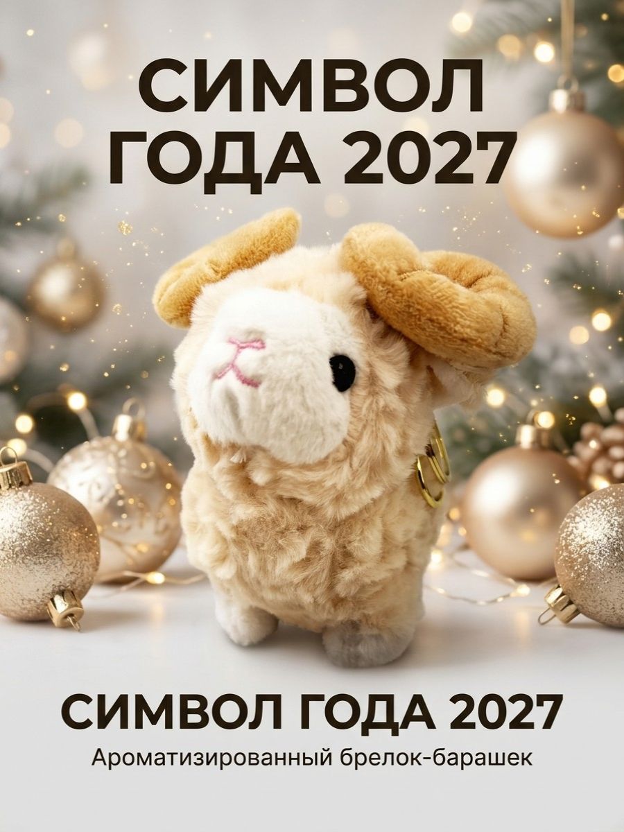Брелок-ароматизатор Символ года 2027 Барашек бежевый мягкая игрушка-подвеска в автомобиль, 50 г